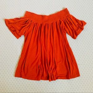 Orange rust off the shoulder top